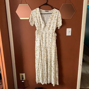 Cinch waist Prairie style cottage core maxi dress